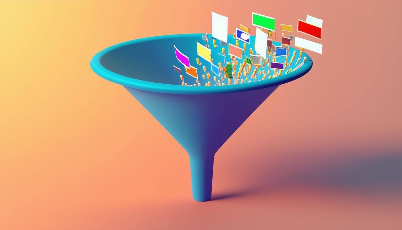 An image of a funnelshaped filter over a feed, with posts passing through the filter representing the selected content